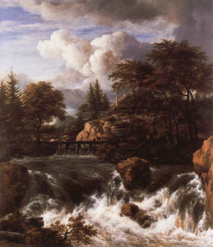 Jacob van Ruisdael a waterfall in a rocky landscape oil painting picture